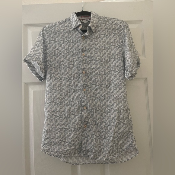 Ted Baker Mens Button Down with Palm Trees Sz 2 - Picture 6 of 6